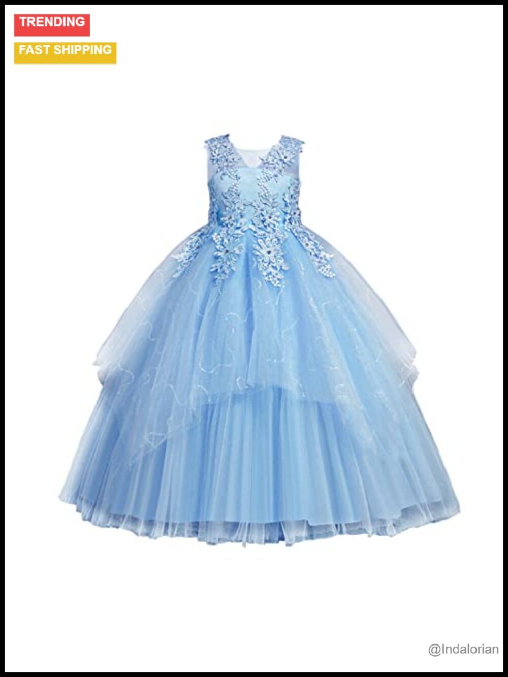 Girls Tulle Princess Dress Lace Embroidery Flower Formal